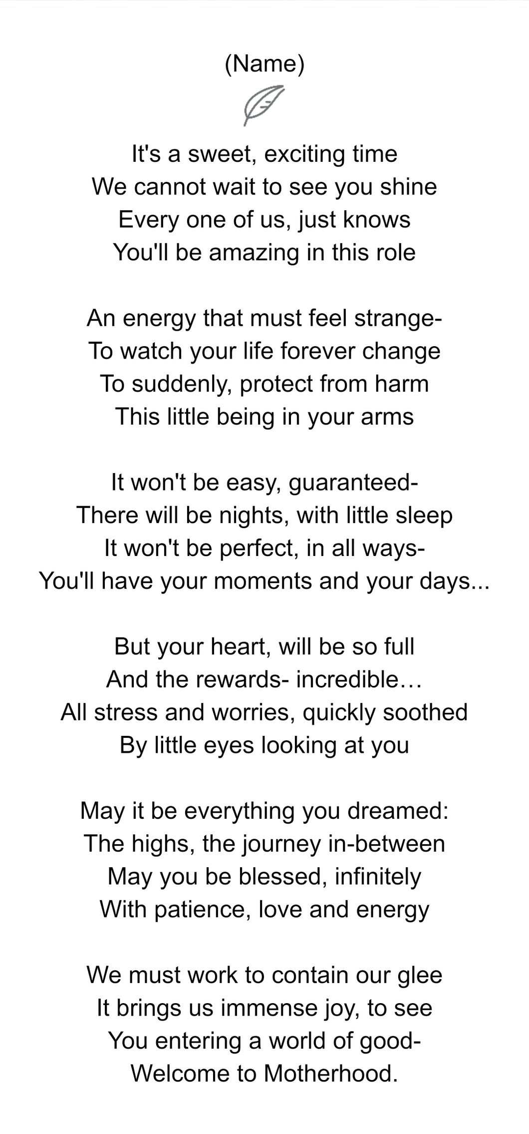 Personalized New Mom Poem- from Group